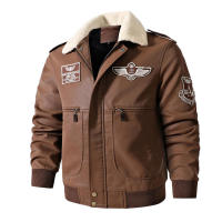 Traje de vuelo con cuello abatible para hombre, ropa de cuero, chaquetas de lana de locomotora, abrigos cálidos, Tops de ocio engrosados de invierno, nuevo - details 5