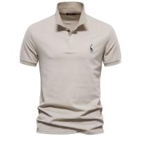 polos hombre manga corta ropa hombre día del padre Verano de alta calidad de algodón transfronterizo bordado de ciervos Polo camiseta de hombre Color sólido solapa Tops básicos de manga corta para hombres - details 15