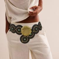 Cinturón de disco bohemio ancho exagerado con remaches, pretina de cuero occidental ajustable Y2k turquesa para mujer, cinturón Vintage para chica picante - details 9
