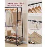 Recibidor con 2 Estantes, 6 Ganchos en Forma de S, Marco de Acero, para el Dormitorio, Marrón Rústico y Negro Mate RGR112B01 - details 30