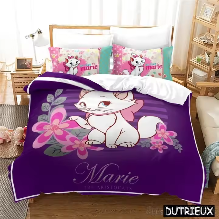 Lindo juego de funda nórdica Marie Cat Love Child, funda de edredón HD para niños, juegos de cama, ropa de cama, decoración de dormitorio - 1