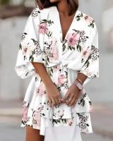 BUNO-Vestido holgado con cuello en V y manga murciélago para mujer, minivestido informal con volantes y corte en A, ropa de playa para vacaciones 2024 - details 13