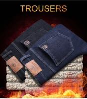 Pantalones vaqueros Sherpa gruesos de lana de invierno para hombre, pantalones vaqueros rectos de terciopelo informales de negocios, pantalones elásticos clásicos de felpa de lana para hombre - details 4