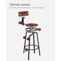 Juego de 2 taburetes Altos con Respaldo, taburetes de Cocina, Marco de Acero, Asiento de 73,2 cm de - details 7