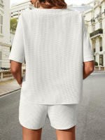 Traje de verano de dos piezas para mujer, conjuntos informales de Jersey, Tops y pantalones cortos, Blanco S - details 5