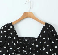 TRAFZA-Conjunto de falda con estampado de lunares para mujer, Top corto de manga corta con cuello cuadrado, falda con abertura de cintura alta, Vintage, Primavera, 2024 - details 5