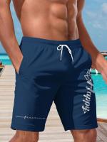 Bañadores de Secado Rápido para Hombre en Azul Marino con Bolsillos - Shorts Casuales de Verano para Playa y Piscina, Estampado Geométrico "PRIMERO", Cintura Elástica - details 4