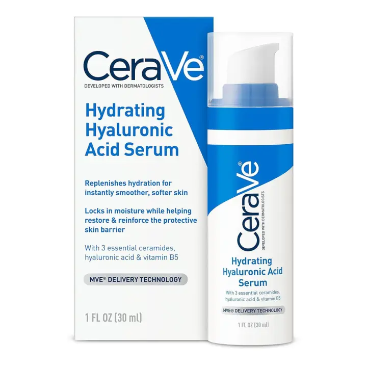 Cerave Ácido hialurónico con vitamina B5 y ceramidas, suero facial hidratante para pieles secas, sin fragancia, 1 onza - 1