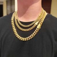 Collar de Cadena Cubana de Acero Inoxidable Dorado Impermeable, Varias Tamaños Disponibles para Hombres y Mujeres - details 6