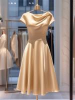 Vestido de satén ligero de lujo de manga corta con temperamento moderno y de alta gama, vestido adelgazante para el verano - details 5