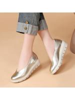 Zapatos de mujer, primavera 2025, nuevos zapatos de tacón de cuña puntiagudos de boca baja, zapatos de plataforma planos de mujer con suela gruesa, dorados y plateados. - details 1