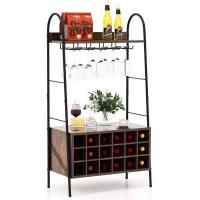18 Botellas, Estantería para Vino con Soporte para 15 Copas, Organizador de Botellas con Estantes Abiertos para Cocina, Comedor, Bar, 63 x 32 x 114,5 cm - details 0