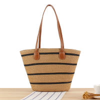 2025 nueva bolsa de mano de gran capacidad a rayas bolsa tejida a mano con textura Premium bolsa de hombro versátil para vacaciones - details 3