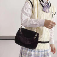 Bolso de mano de felpa con cadena pequeña, bandolera cuadrada de piel sintética, bolso de hombro esponjoso y cálido para compras, Otoño e Invierno - details 7