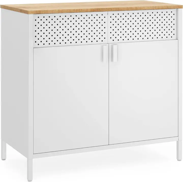Armario de Almacenamiento, Aparador de Metal, Puerta Doble Magnética, Estante Ajustable, Marco de Acero, 40 x 80 x 76 cm, Beige Natural y Blanco LSC102W57 - 1