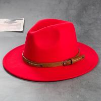 Classic British Style Fedoras Cap Simple Belt Decor Jazz Hats Solid Color Unisex Felt Hat For Women & Men - details 7