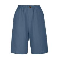 Pantalones Cortos de Lino y Algodón para Mujer Color Sólido, Cintura Suelta, Bolsillo, Botón, Moda Casual - details 46