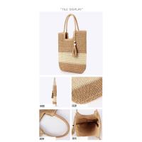 Bolso de verano con asa superior, bolsa de gran capacidad hecha a mano, de Color de contraste con borlas, para vacaciones en la playa - details 7