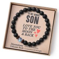 pulsera de piedra volcánica para hombre y mujer, brazalete de cuerda elástica, regalo para el Día del Padre, piedra lunar volcánica,Pulsera de regalo del Día de la Madre - details 14