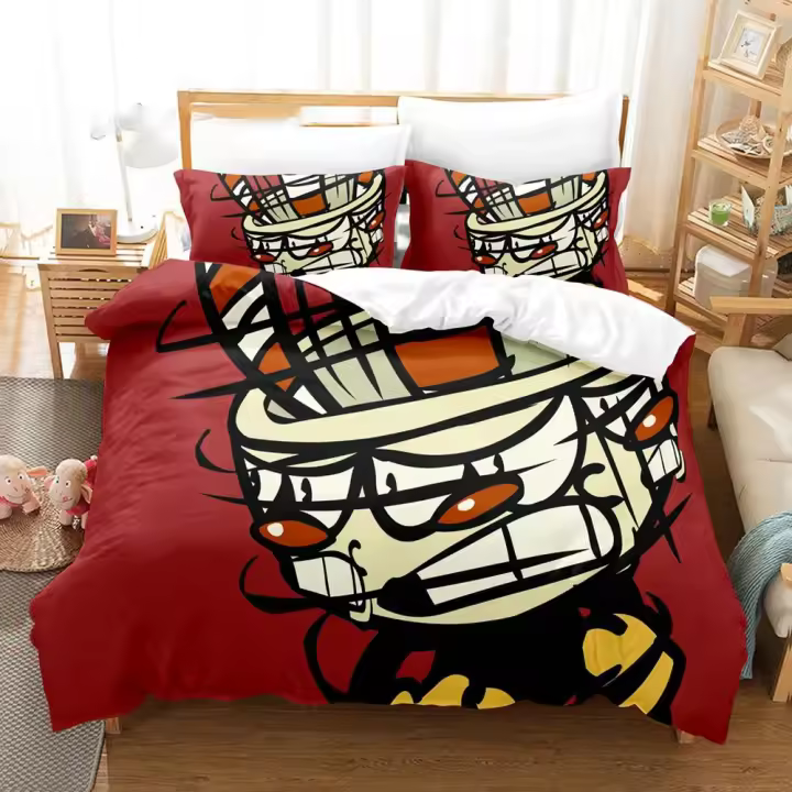 Juego de Ropa de Cama Impresa en 3D de Cuphead Funda de Edredón de Dibujos Animados - 1