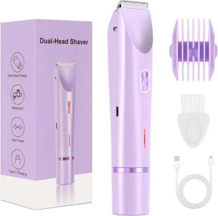 Máquina cortadora de bikini de doble cabeza para mujer, Afeitadora eléctrica inalámbrica resistente al agua, carga USB tipo C, depilación de cuerpo completo, - 1