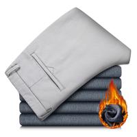 Pantalones informales de invierno para hombre, pantalones cálidos de felpa de estilo clásico para negocios, pantalones de piel gruesa Regular, pantalones formales rectos elásticos de lana para hombre - details 4