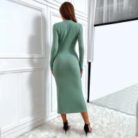 Temperamento femenino adelgazamiento V cuello vestido de manga larga medio largo - details 2