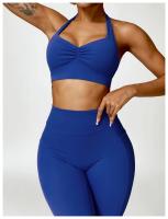 Sujetador deportivo con cuello Halter para mujer, Top fruncido de alto soporte para gimnasio, ropa de entrenamiento, corsé de - details 1