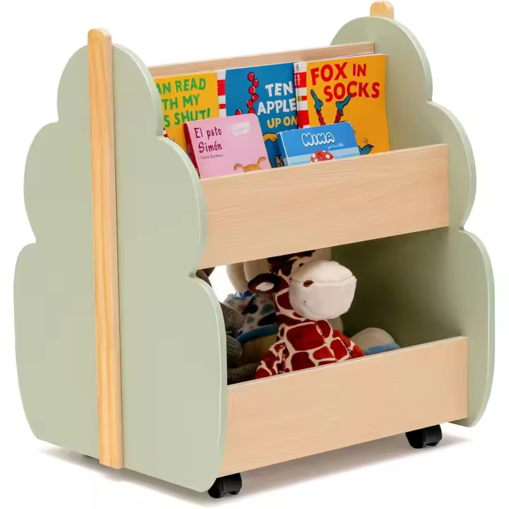 Estantería de Madera para Niños con Ruedas Organizador de Juguetes de 2 Niveles para Habitación - 1