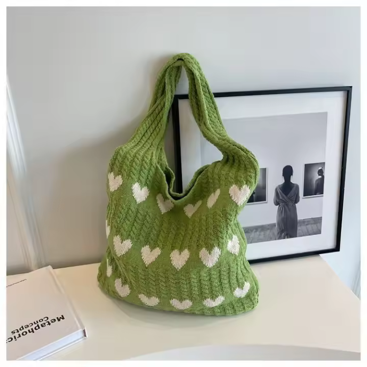 Lindo bolso de mano de verano de ganchillo con patrón de corazón para mujer, verano 2025, bolso grande todo, bolsos de playa grandes, bolso de hombro diario de alta calidad para el día a día, regalos para ella - 1