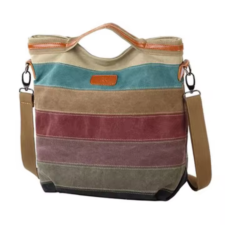 Bolsos de lona estampados a rayas multicolores para mujer Bolsos de hombro Bolso de gran capacidad - 1