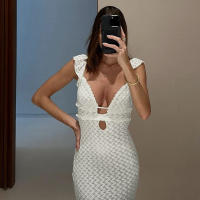 BUNO-Vestido de dos pisos de gato extraño para mujer, vestido con volantes huecos, tirantes sin espalda, encaje liso escalonado, elegante, para fiesta, ajustado - details 5