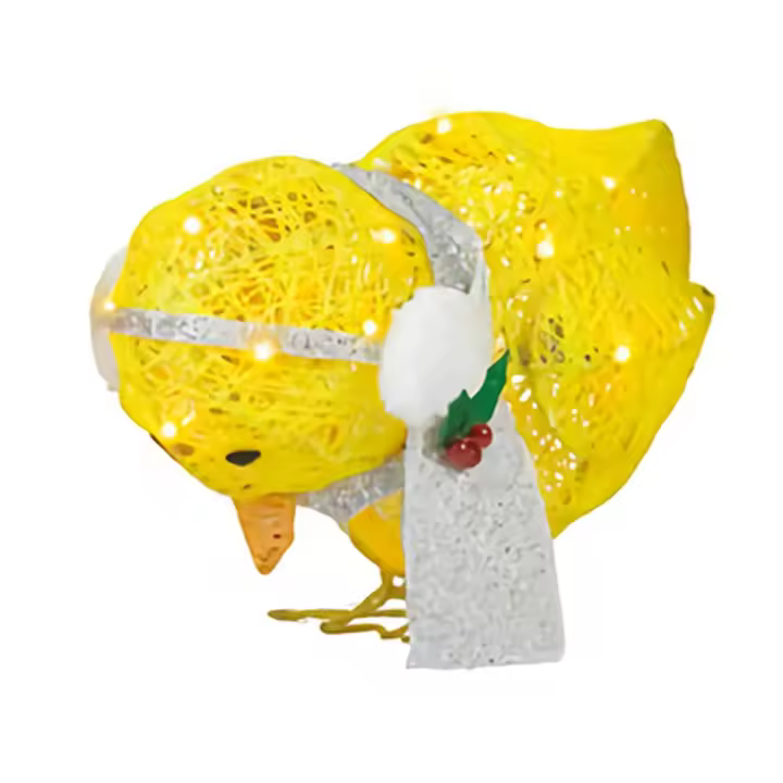 Pollito con bufanda, luces decorativas, pollito amarillo, escultura plana para jardín, adornos de polluelo para patio de césped, decoraciones navideñas para vacaciones - 1