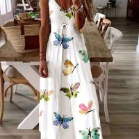 Vestido de verano fresco con estampado de wer para vacaciones en la playa, falda larga holgada informal sin mangas con tirantes - details 1