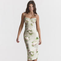 BUNO-Vestidos de invitados de boda para mujer, fiesta de noche elástico para Vestido de satén, traje Floral elegante para Festival y Club nocturno, verano - details 4
