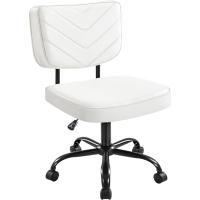 Oficina Ergonómica con Ruedas, Piel Sintética, Silla de Escritorio sin Brazos con Altura Ajustable para Estudio y Dormitorio, Color Blanco - details 0