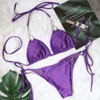 Traje de baño dividido de la correa del color sólido de las mujeres del diamante artificial de los nuevos accesorios del metal atractivo del bikini del día de fiesta - details 7