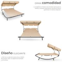 Tumbona Doble de Jardín, Tumbona de Playa con Sombrilla Plegable, Tumbona de Piscina para Dos, Tumbona de Jardín Exterior con 2 Ruedas y Cojines, Fácil Montaje, Interior y Exterior - Negro/Negro - details 10