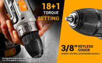El taladro eléctrico inalámbrico DEKO de 20 V tiene dos velocidades cambiantes, destornillador de torsión 18 + 1, juego de taladro de 29 piezas con batería de 1,5 Ah y cargador - details 1