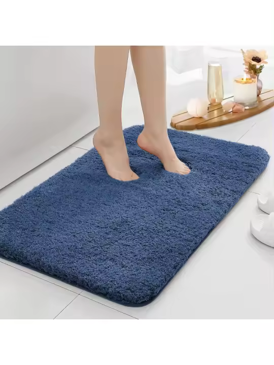 Alfombrilla de baño antideslizante con absorción de agua, alfombra de baño engrosada, alfombra de pelo largo, alfombra de baño duradera lavable a máquina - 1