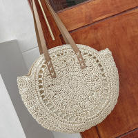 Bolso redondo de paja para mujer, bolsa de hombro de gran capacidad, tejido hueco, informal, ideal para ir de compras - details 10