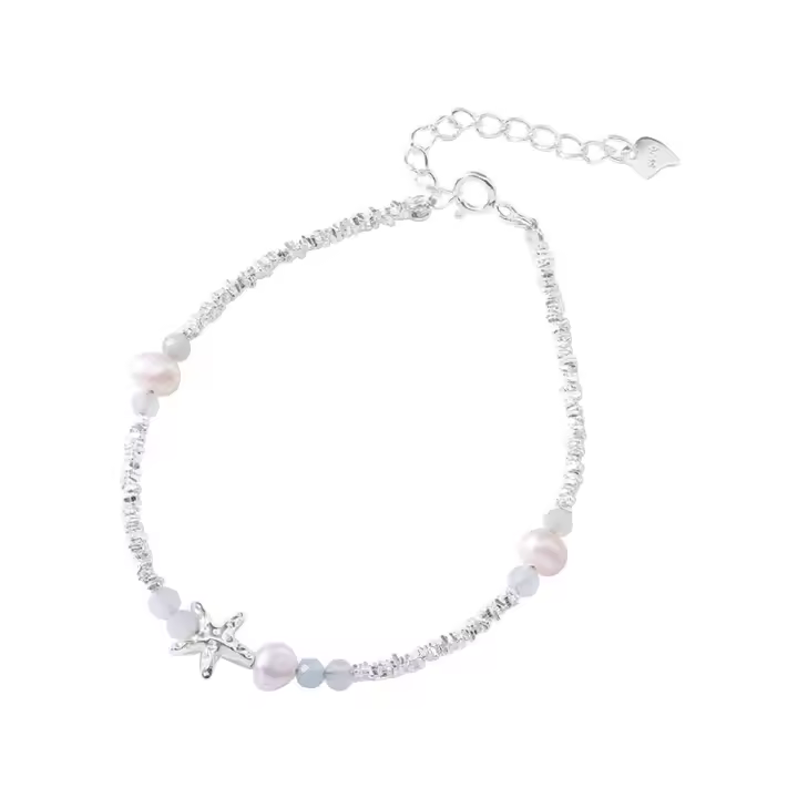 Pulseras de Estrella de Mar de 16 + 3,5 cm para Mujer, Plata de Ley 925, simplicidad, pulsera de Plata de Ley 925, Cuenta de Perla - 1