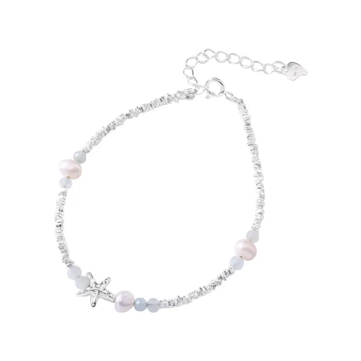 Pulseras de Estrella de Mar de 16 + 3,5 cm para Mujer, Plata de Ley 925, simplicidad, pulsera de Plata de Ley 925, Cuenta de Perla - 1