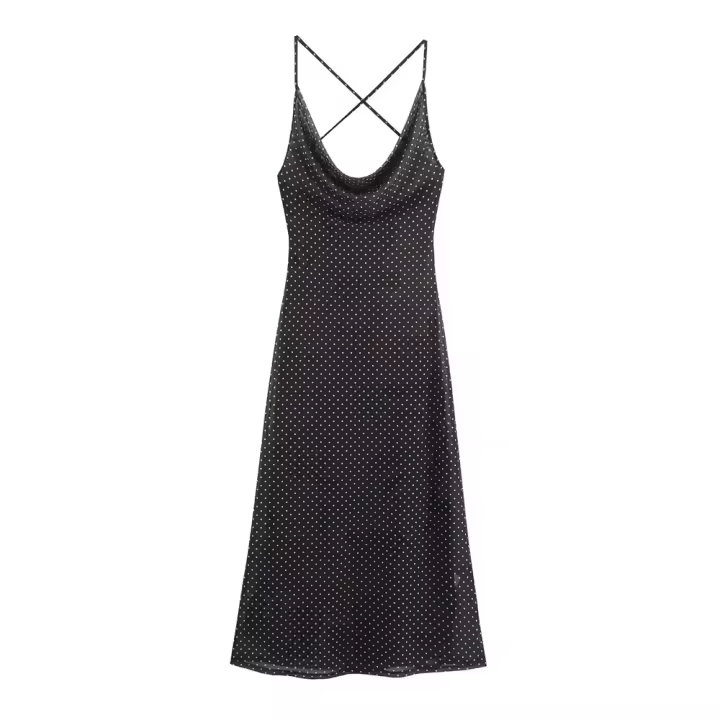 PB & ZA2025polka dot moda vestido sin mangas con tirantes estilo de vacaciones vestido largo casual sin espalda novedad de verano ropa de mujer - 1