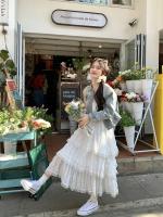 Lindo vestido de tirantes francés blanco de aspecto juvenil falda larga de pastel suelta pequeña para vacaciones de verano para mujer - details 6