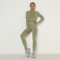 conjunto de yoga para mujer sin costuras ropa deportiva de gimnasio con manga larga sujetador de alto cinturón leggings de gimnasio traje deportivo - details 16