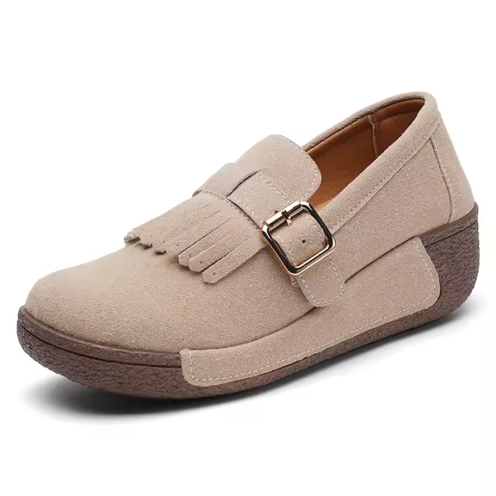Mocasines sin cordones con plataforma para mujer, mocasines de gamuza cómodos, zapatos casuales con cuña baja y ancha - 1