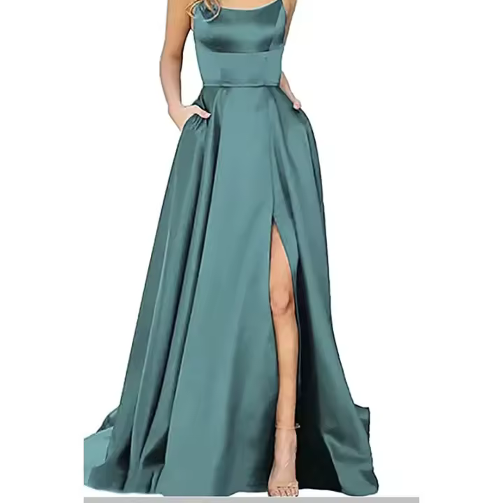 Vestidos de dama de honor de color sólido, vestidos de novia largos sin tirantes, delgado, grupo de novias - 1