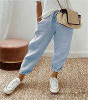 Pantalones elásticos casuales para mujer con bolsillos de lino y algodón - details 8