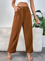 Pantalones Vintage de pana de cintura alta para mujer, pantalones holgados a la moda, pantalones de pierna recta lisos para otoño e invierno - details 5